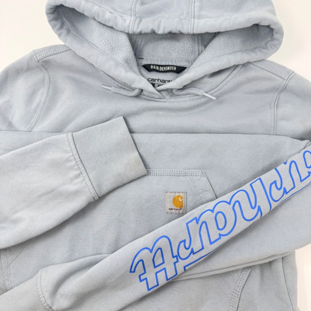 Carhartt Rain Defender Hoodie Womens XS Light Blue Sleeve Logo TS5996-W FLAW